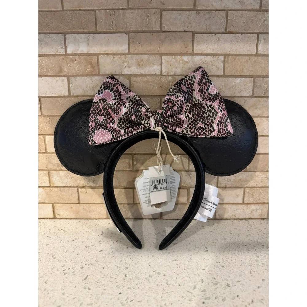 Disney Parks Loungefly Pink Snakeskin Minnie Mouse Ears Headband NWT